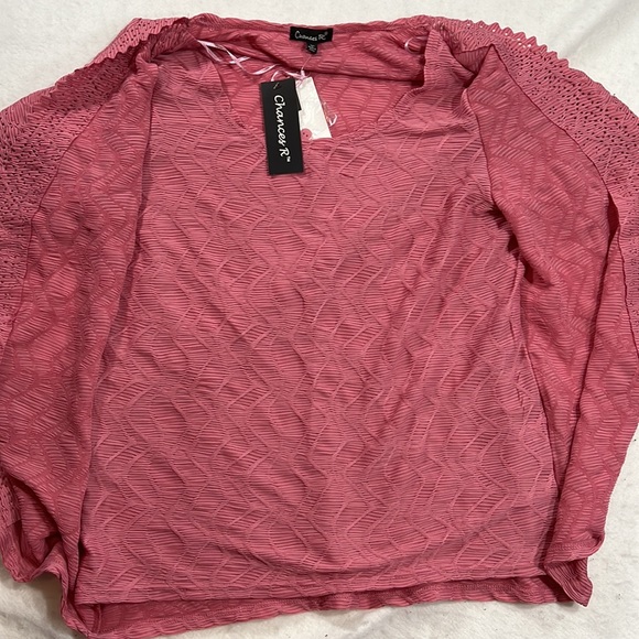 NWT Chances R Short Sleeve Blouse Shirt 2 Fer Twinset Pink Womens Size L - Picture 7 of 9